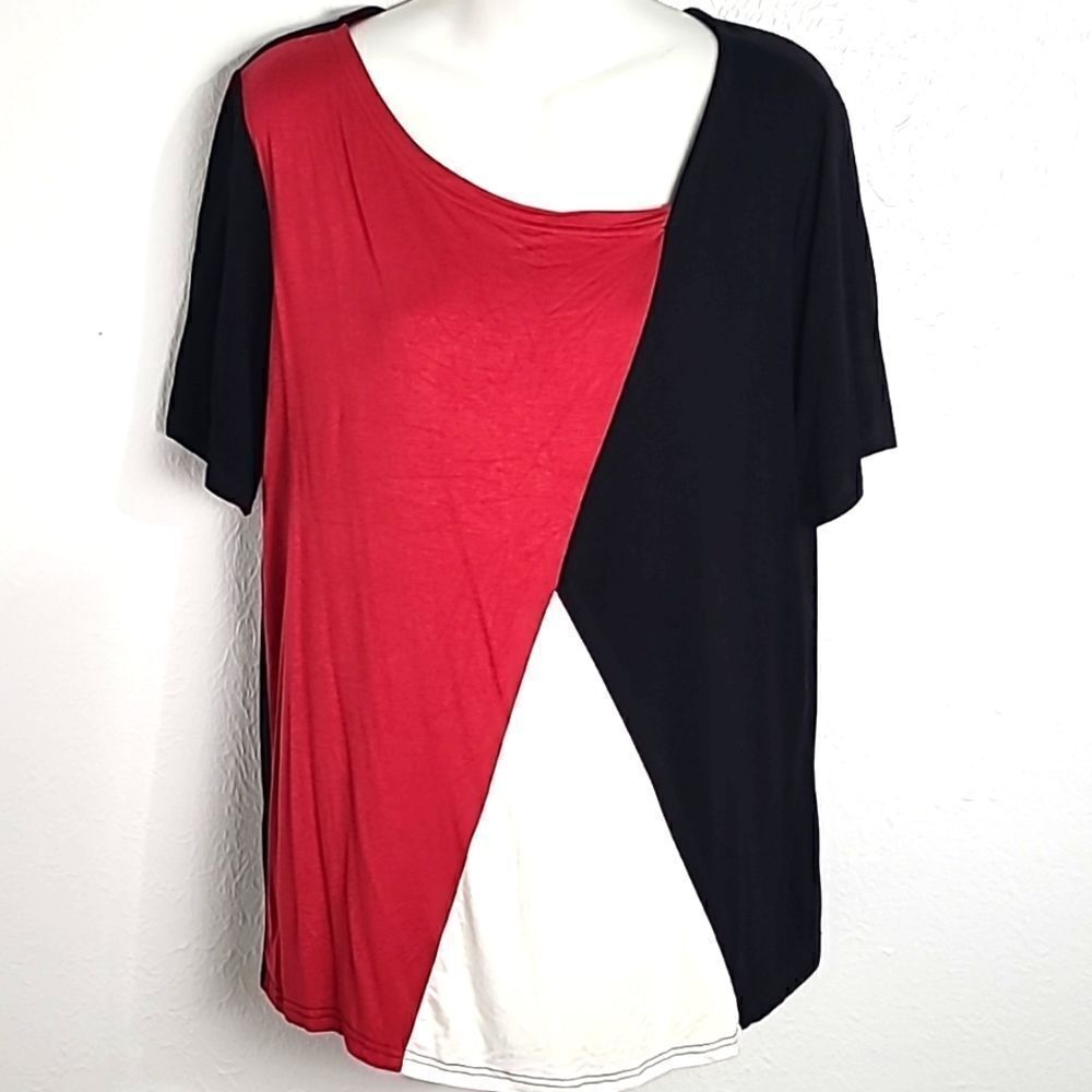 Sarin Mathews Colorblock Top, Black, Red & White, Size XL